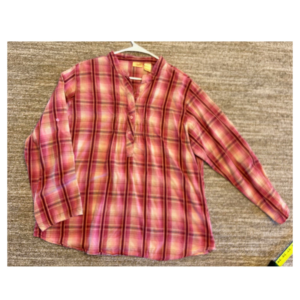 North Crest Pink Plaid Pull Over Shirt Womens Size XL
